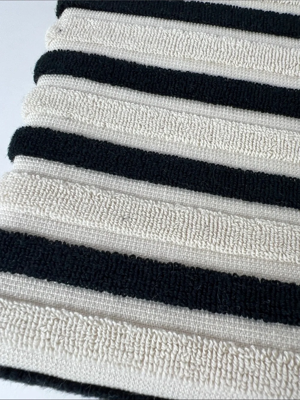 Bianca Bath Towel Set Striped Black & Cream with Fringe Made in Portugal 2pc NEW